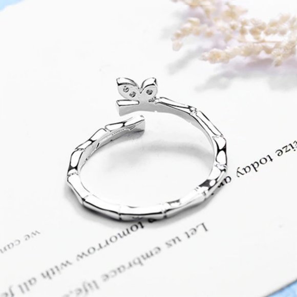 Sterling Silver Diamond Butterfly Adjustable Ring - Picture 7 of 8